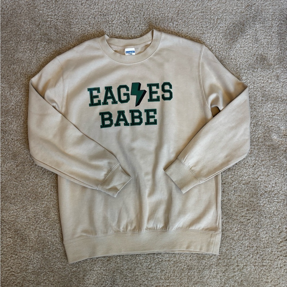Custom Philadelphia Eagles Fan Beige Graphic Sweatshirt Size L